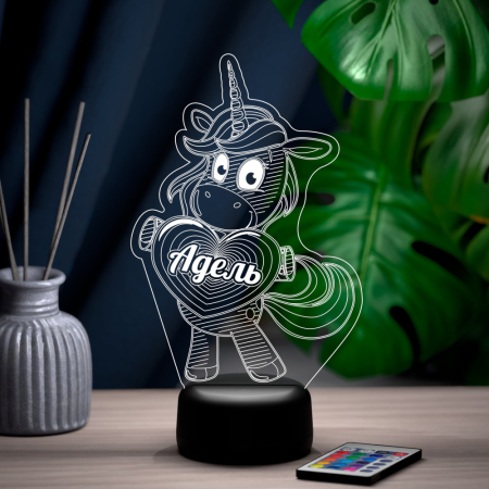 3D светильник  Светильник "Единорог с именем Адель"