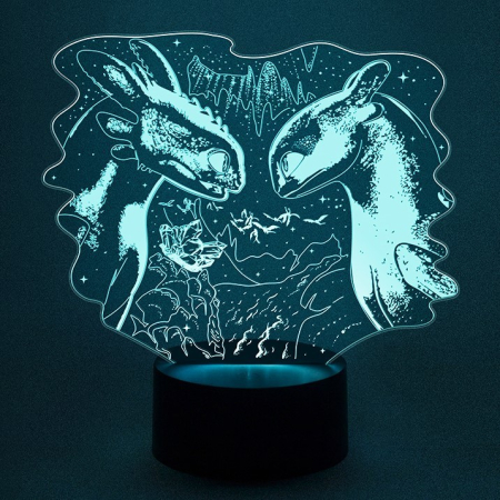 3D светильник  Беззубик и Дневная фурия - Как приручить дракона