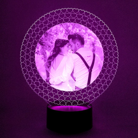 3D светильник  Фото-светильник круглая рамка из сердец